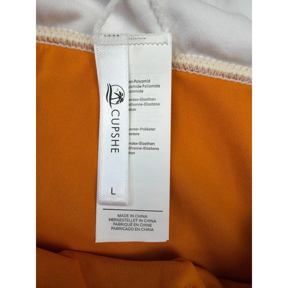 Cupshe Women's Colorblock V-Neck Keyhole One Piece Swimsuit Orange Cream NWOT L